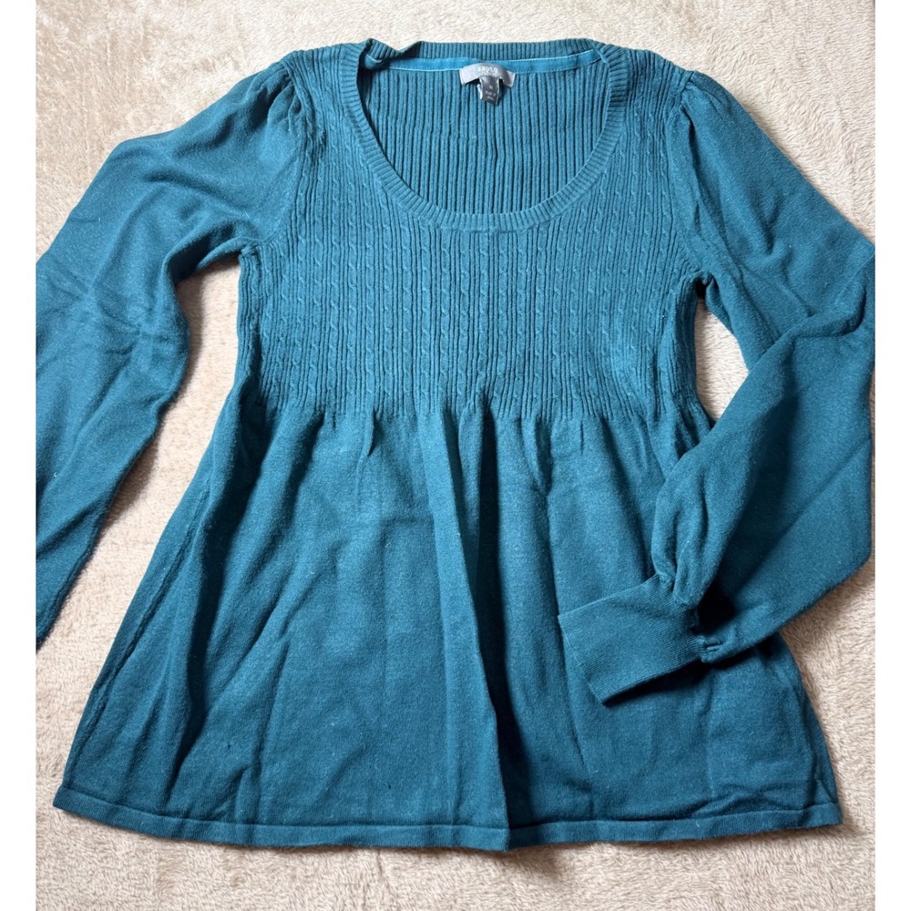 Apt 9 Ribbed Cable Knit Empire Waist Babydoll Top Medium y2K Preppy Soft Girl